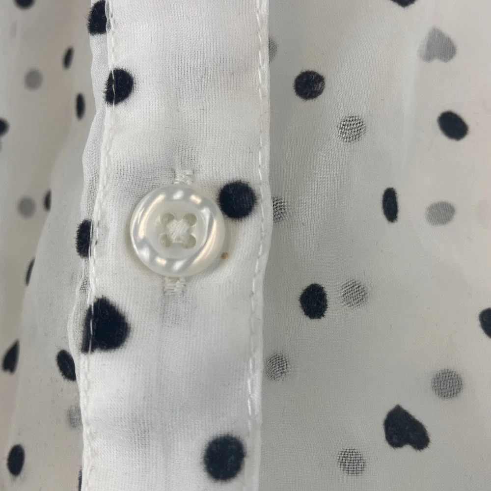Maeve Polka Dot Heart Sheer Blouse Size Medium White Black Coquette Romantic - Picture 2 of 8